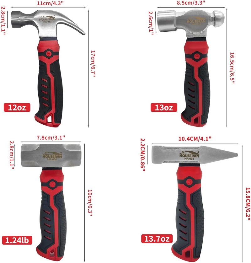 HOUSERAN 4-Piece Small Hammer Set, 8oz Ball Peen, Claw, Sledge, Cross Peen, Mechanic Hammer Mini Mallet Tool for Craft - Image 2